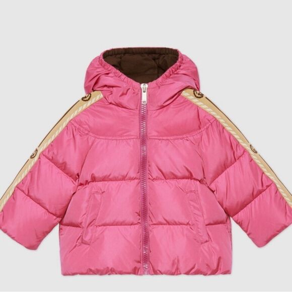 Brand new Gucci Baby zip  Down Jacket With Interlocking G In Pink size 3 - Picture 1 of 8